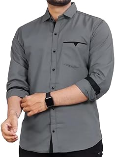 Men's Regular Fit Solid Soft Touch Cotton Casual Shirt with Pocket Design with Spread Collar & Full Sleeves (Available in Plus Size)