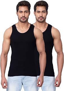 Originals Men's Solid 100% Combed Cotton Itch-Free & Comfortable Round Neck Sleeveless Under Regular Fit Shirt Tank Fit Vest Innerwear - Victory Durby | Pack of 2 Print May Vary