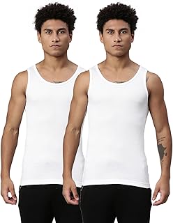 013 Men's Rib Pure Cotton Solid Vest - Crew-Neck, Sleeveless Side Branding, Snug fit with Easy Tucked (Pack of 2)