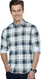 Men's Cotton Slim Fit Checkered Full Sleeves Cutaway Collar Casual Shirt