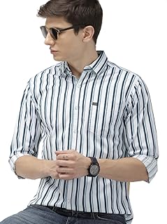 Men's Cotton Slim Fit Multi Striped Full Sleeves Cutaway Collar Casual Shirt